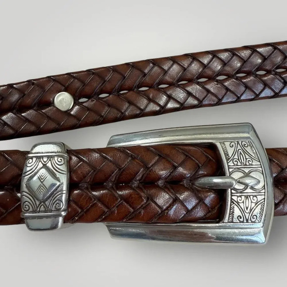 Brighton Vintage Leather Braided Western Concho Studded Belt Size L/34  Brown - Picture 4 of 8